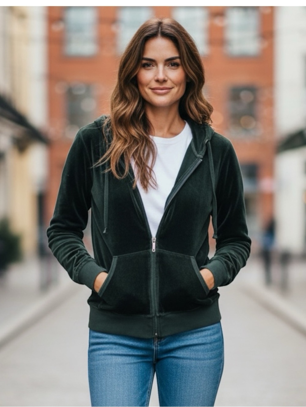 Juicy Couture Dark Green Velour Zip-Up Hoodie large